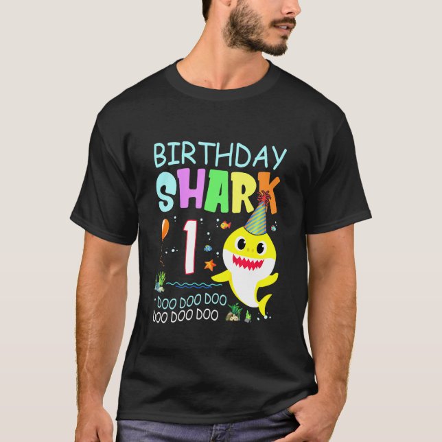 T-shirt Enfants Enfants Bébé requin 1 ans 1er anniversaire (Devant)