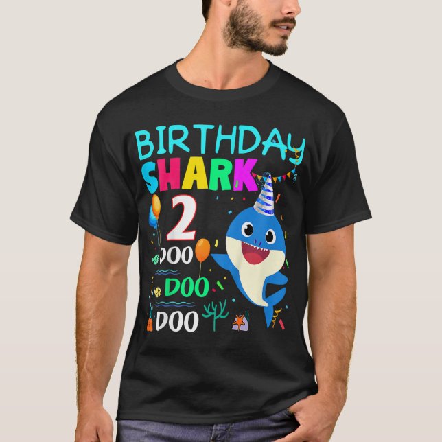 T-shirt Enfants Enfants Bébé requin 2 ans 2e anniversaire  (Devant)