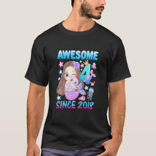 T-shirt Enfants Enfants Fête d'anniversaire 4 ans Fille Si