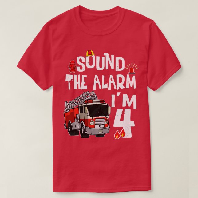 T-shirt Enfants Enfants Incendie Camion Tee 4th Birthday B (Design devant)