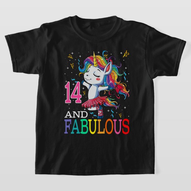 T-shirt Enfants filles 14e anniversaire Unicorn Fabuleux 1 (Poser)
