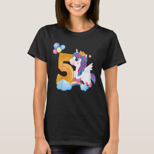 T-shirt Enfants Filles Cinquième Anniversaire Fête Unicorn