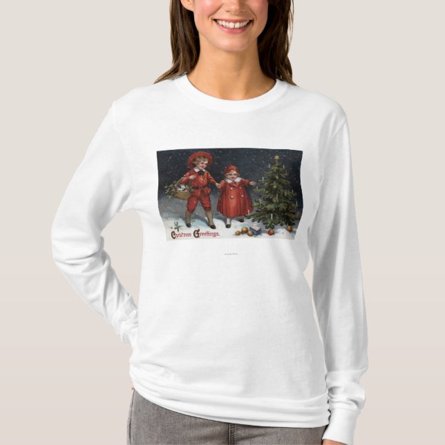 T-shirt Enfants finis décorant l'arbre (Devant)