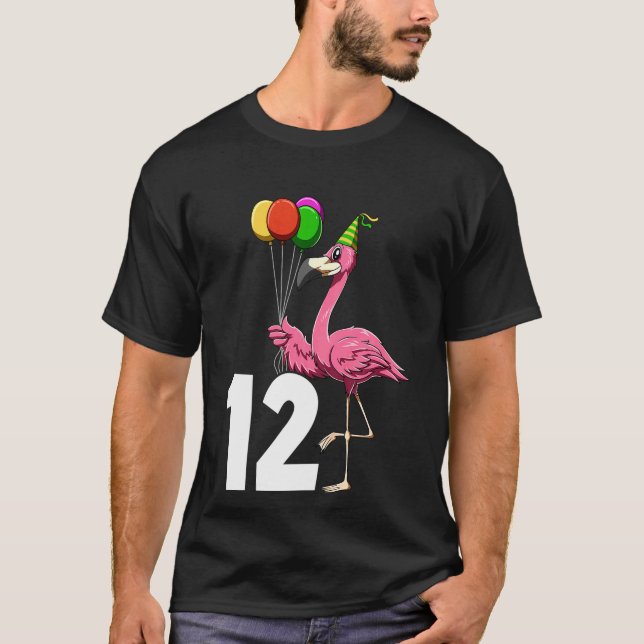 T-shirt Enfants Flamant rose Anniversaire 12 Flamant rose  (Devant)