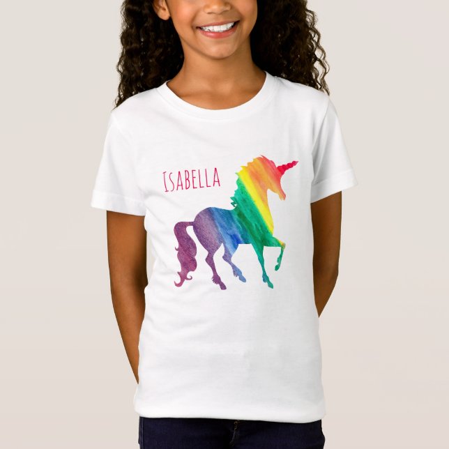 T-Shirt Enfants frais personnalisés d'aquarelle de licorne (Devant)
