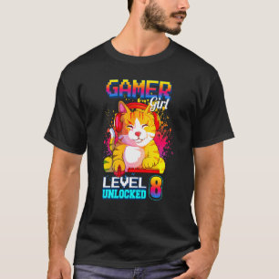 T-shirt Enfants gamer fille niveau 8 déverrouillé 8ème ann