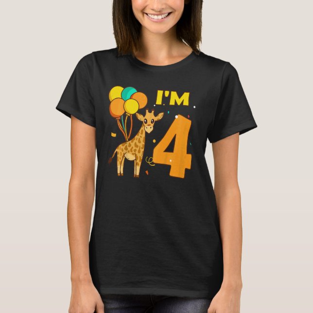 T-shirt Enfants Giraffe Animaux Animal Love Girl I Am 4 Ye (Devant)