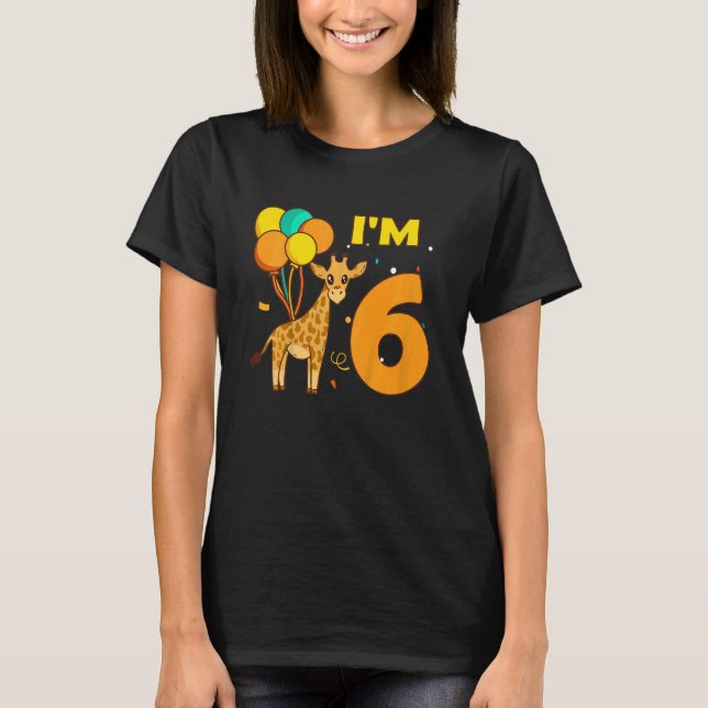T-shirt Enfants Giraffe Animaux Animal Love Girl I Am 6 Ye (Devant)