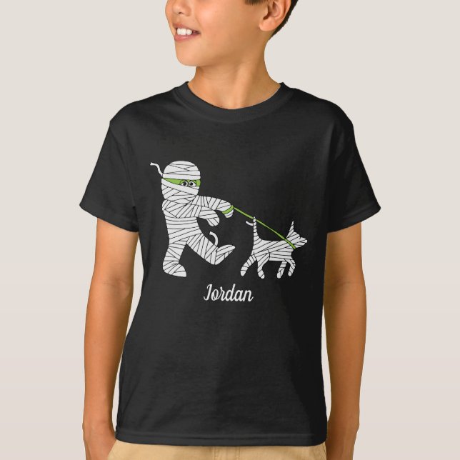 T-shirt Enfants Halloween maman garçon chien marchant (Devant)
