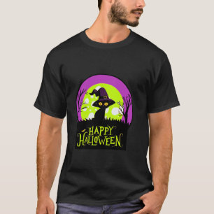 T-shirt Enfants Halloween Mignon Chat Noir Slime Vert Lune
