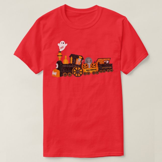 T-shirt Enfants Halloween Train Boo Funny Ghost Citrouille (Design devant)