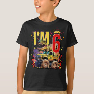 T-shirt Enfants I'm 6 6TH Fire Dinosaures Birthday Boy Cad