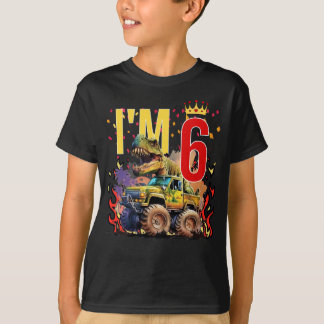 T-shirt Enfants I'm 6 6TH Fire Dinosaures Birthday Boy Cad