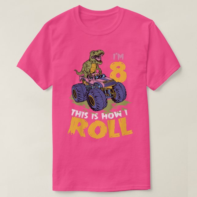 T-shirt Enfants I'm 8 Voici comment je roule Monster Truck (Design devant)