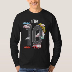 T-shirt Enfants J'ai 10 ans voiture Feu Camion Avion 10e