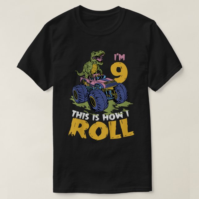 T-shirt Enfants J'ai 9 ans Voici comment je roule Monster  (Design devant)