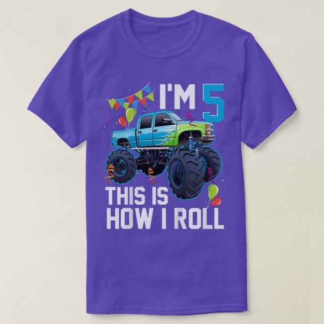 T-shirt Enfants Je suis 5 Voici comment je roule Monster T (Design devant)