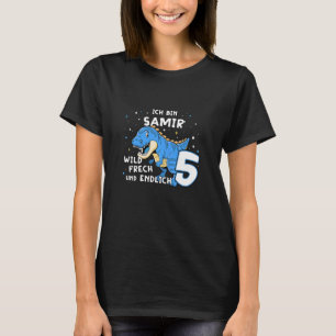 T-shirt Enfants Je suis Samir enfin 5 Blue Dino TRex Kids