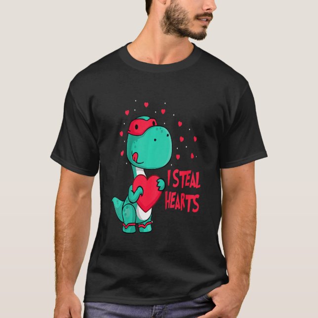 T-shirt Enfants Je Vole Coeurs Valentines Jour Cute Dinosa (Devant)