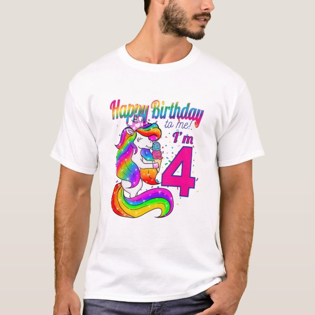 T-shirt Enfants Joyeux Anniversaire Pour Moi J'ai 4 Ans Un (Devant)