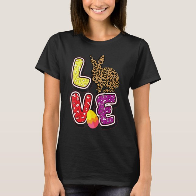 T-shirt Enfants Joyeux Pâques Amour Leopard Bunny Oreilles (Devant)