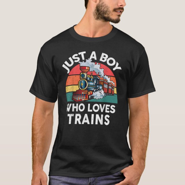 T-shirt Enfants Juste Un Garçon Qui Aime Les Trains-Chemis (Devant)
