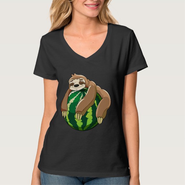 T-shirt Enfants Lazy Sloth Watermelon Dormir des paillette (Devant)