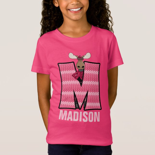 T-Shirt Enfants "M" Monogrammé | Knit rose (Devant)