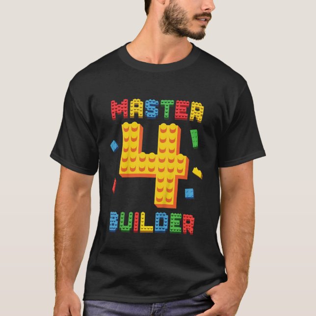 T-shirt Enfants Master Builder Blocs 4e anniversaire 4 ans (Devant)