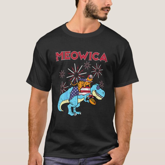 T-shirt Enfants Meowica Chat Sur Trex Hotdog Drapeau Améri (Devant)