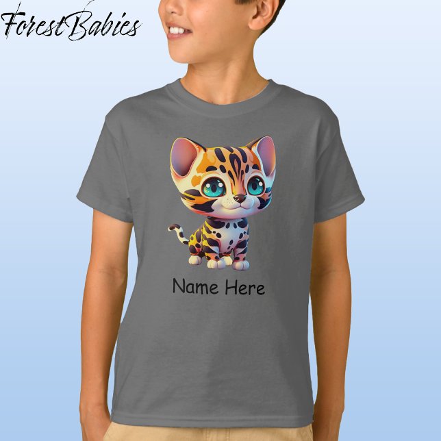 T-shirt Enfants mignonne Faune Tigre Jungle Safari Kitten (Tiger, Gray Customizable ForestBabies T-shirt - Front)