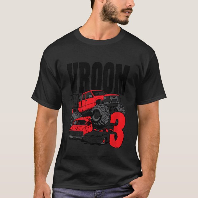 T-shirt Enfants Monster Camion Anniversaire Vroom I'm 3 (Devant)
