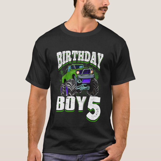 T-shirt Enfants Monster Camion Birthday Boy Is 5 Kids 5th  (Devant)