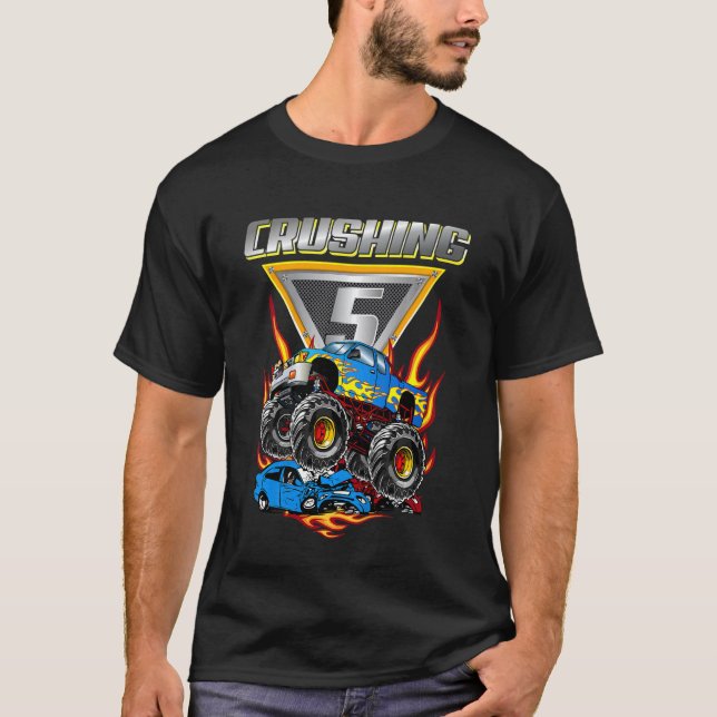 T-shirt Enfants Monster Trucks 5e Anniversaire fête Croise (Devant)