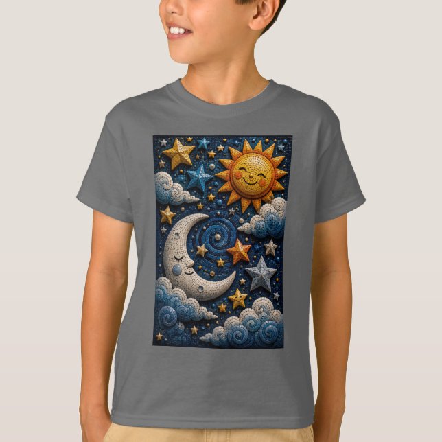 T-Shirt Enfants Mosaïque 3D Aventure Céleste (Devant)