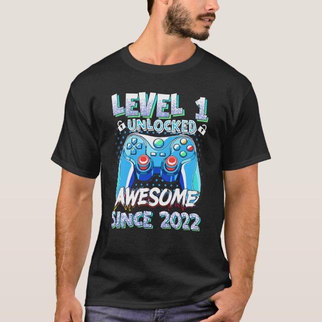 T-shirt Enfants Niveau 1 Déverrouillé Awesome Depuis 2022  (Devant)