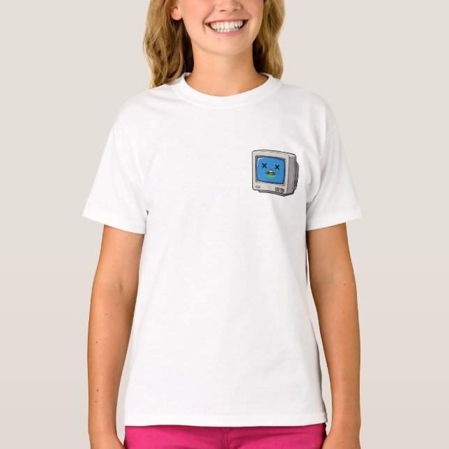 T-shirt Enfants Ordinateur Cartoon Rétro Malade (Devant)