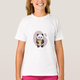 T-shirt Enfants Panda Tenant un Sac de Courses