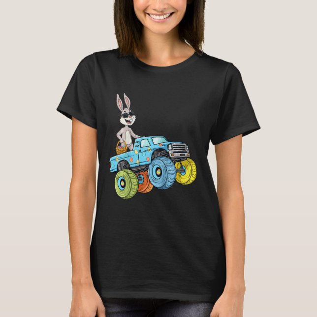 T-shirt Enfants Pâques Rabbit équitation Monster Camion Fu (Devant)