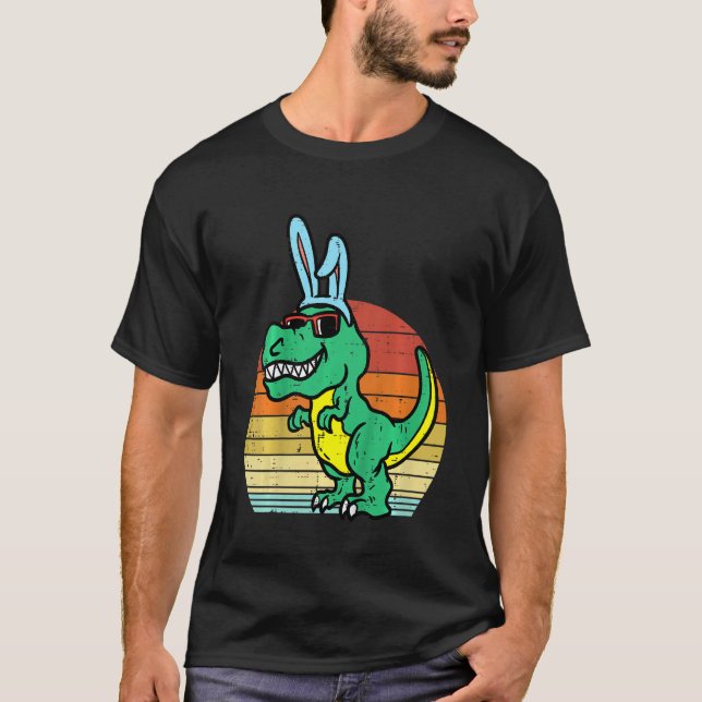 T-shirt Enfants Pâques Trex Bunny Sunset Retro Dinosaur Ga (Devant)