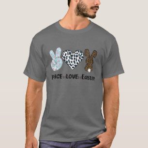 T-shirt Enfants Peace Love Pâques Leopard Avec Bunny Ears 