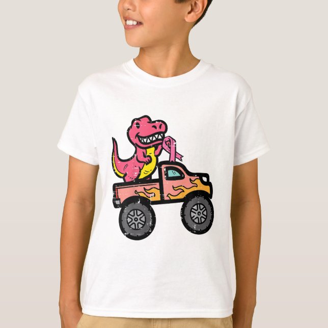 T-shirt Enfants Pink Dino Monster Camion cancer du sein de (Devant)