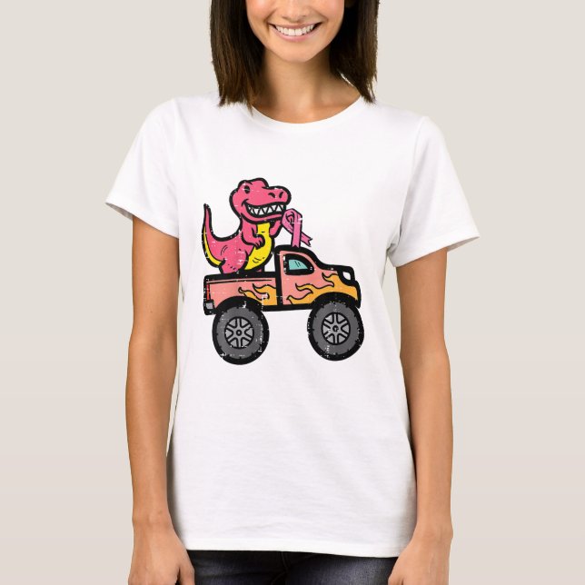 T-shirt Enfants Pink Dino Monster Camion cancer du sein de (Devant)