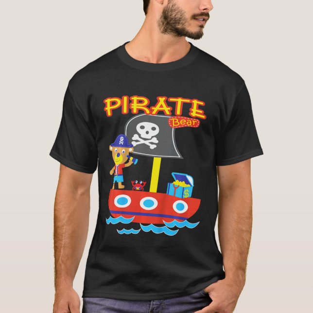 T-shirt Enfants Pirate Ours Trésor Crabe Navire Ocean Adve (Devant)