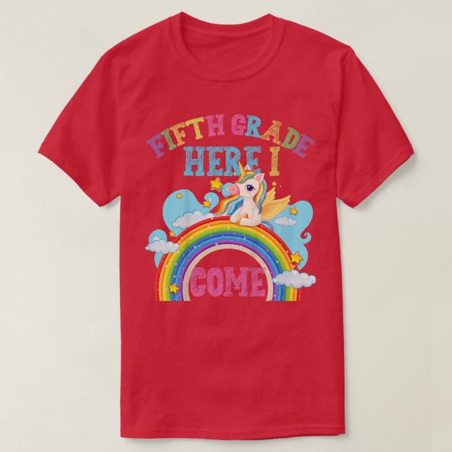 T-shirt Enfants Rainbow Unicorn Lover 5e année Ici I  (Design devant)