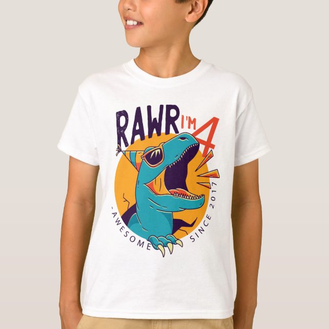 T-shirt Enfants Rawr I'm 4 4e anniversaire T Rex Dinosaur  (Devant)