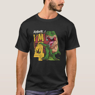T-shirt Enfants Rawr I'm 4 4Rd Anniversaire T Rex Dinosaur
