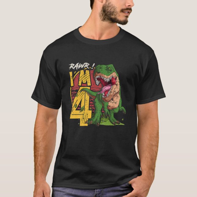 T-shirt Enfants Rawr I'm 4 4Rd Anniversaire T Rex Dinosaur (Devant)