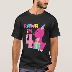 T-shirt Enfants Rawr Im 4 Dinosaur Fille 4E Anniversaire F