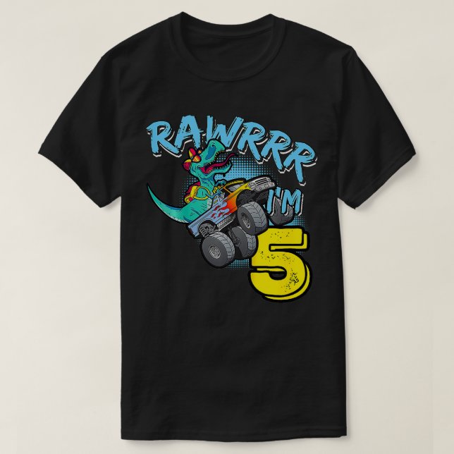 T-shirt Enfants Rawr Im 5 5e Anniversaire Monster Truck TR (Design devant)